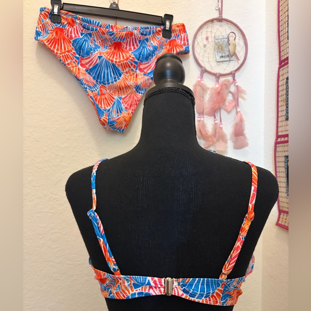 Colorful Shell Print Bikini Set - Blue & Orange - Picture 4 of 6